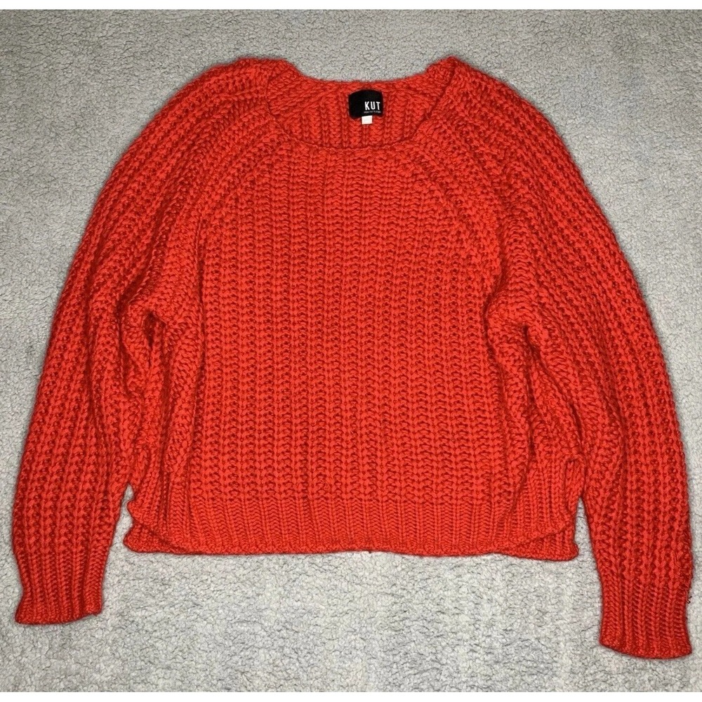 KUT From The Kloth Paige Sweater XL Cherry Red Wool Blend Oversized Chunky Knit